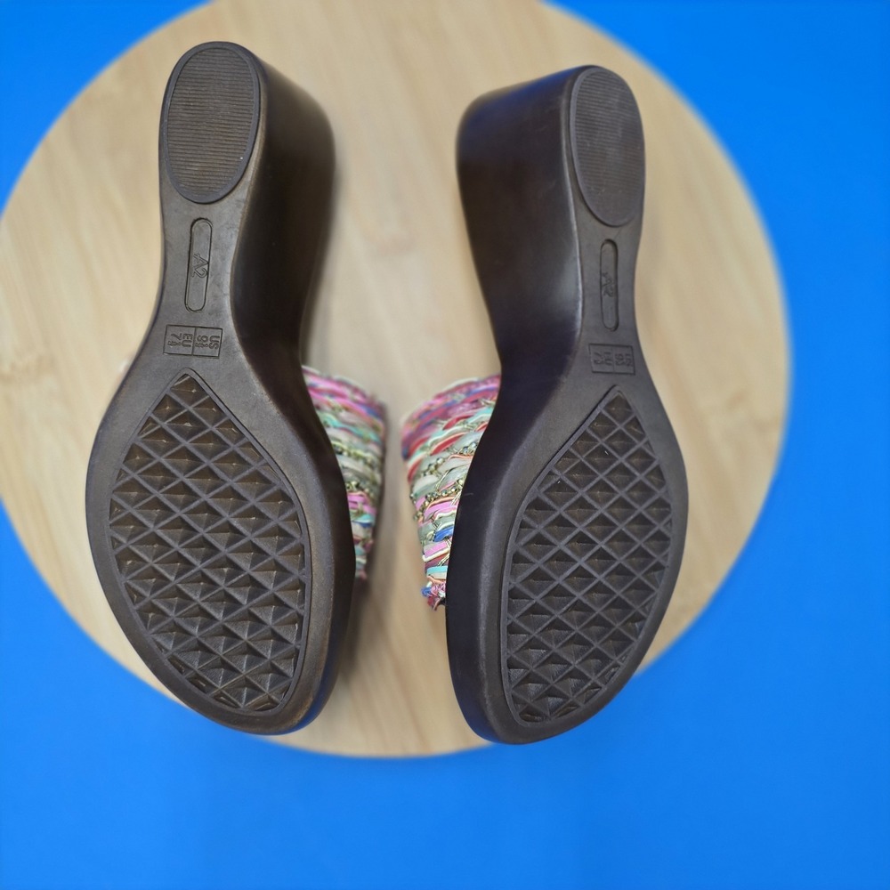A2 By Aerosoles Sandals Womens 9.5 Say Yes Woven Slip On Wedge Heels Brown Multi - Picture 7 of 8